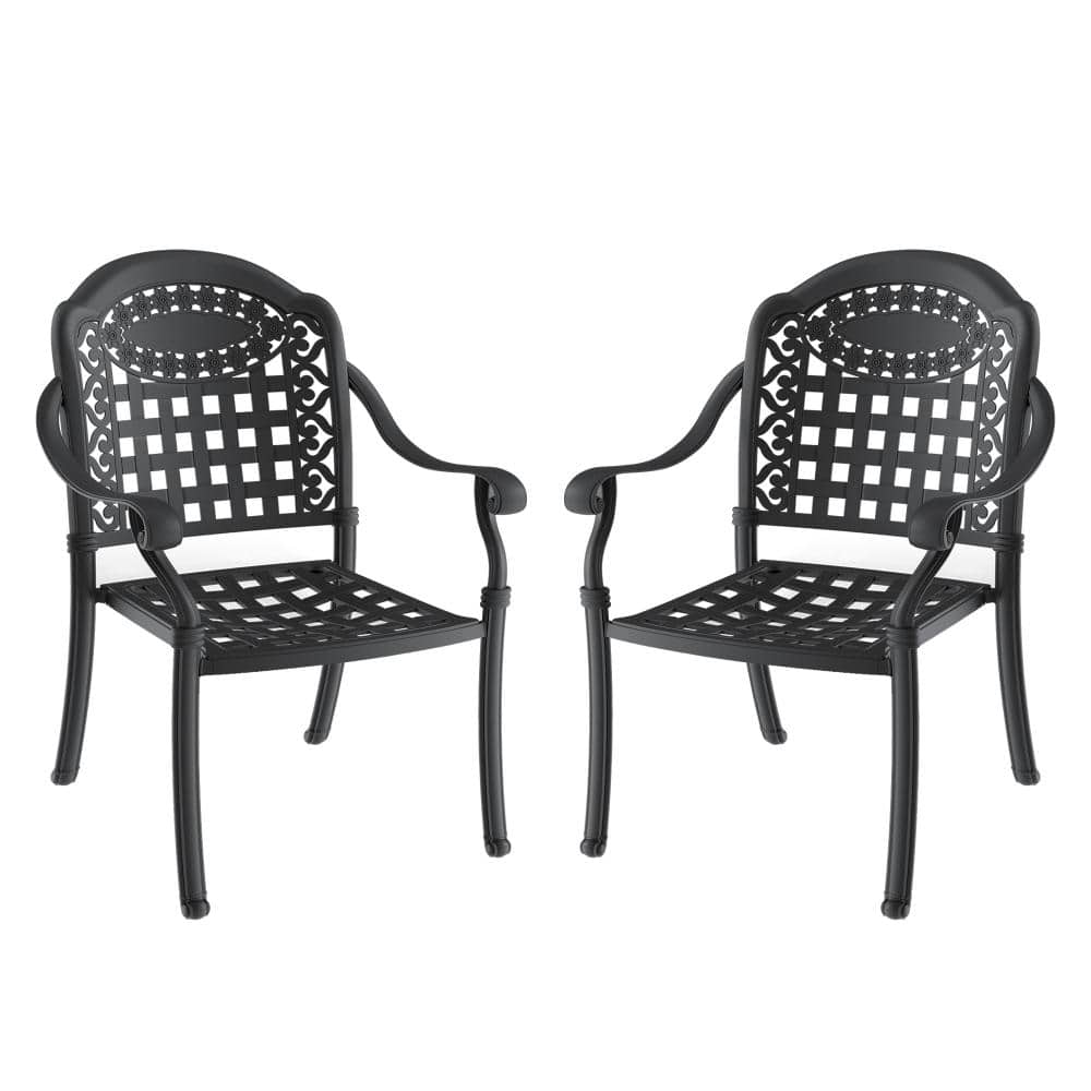 Cast Aluminum Outdoor Dining Chair 2 PCS With Black Frame and Blue Cushions price history on PriceWatchPro