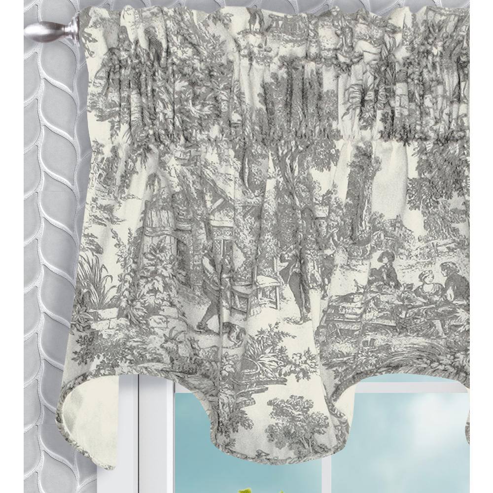 Gray Floral Cotton Scallop Rod Pocket Valance 70 x 15