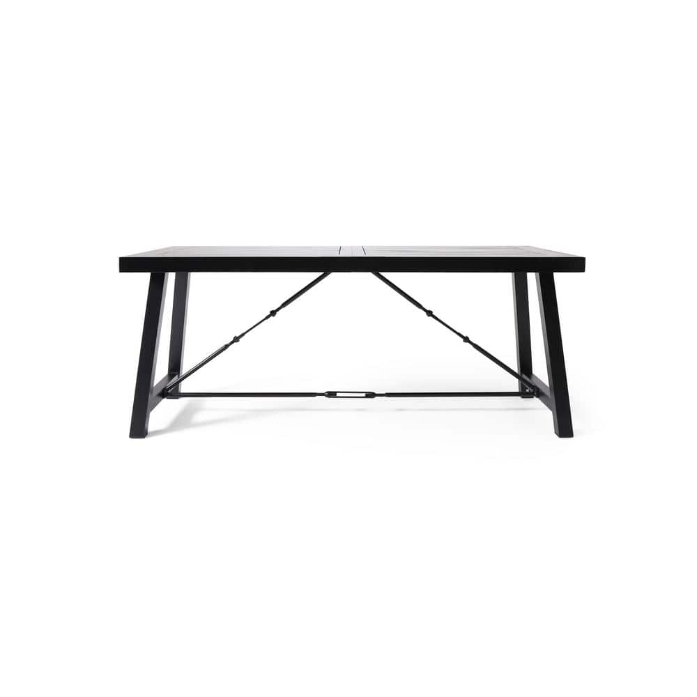 Metal Outdoor Dining Table with Wooden Tabletop for Patio Garden Backyard, 