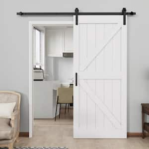 36 in. x 84 in. Paneled Off White Primed MDF British K Shape MDF Sliding Barn Door with Hardware Kit and Soft Close