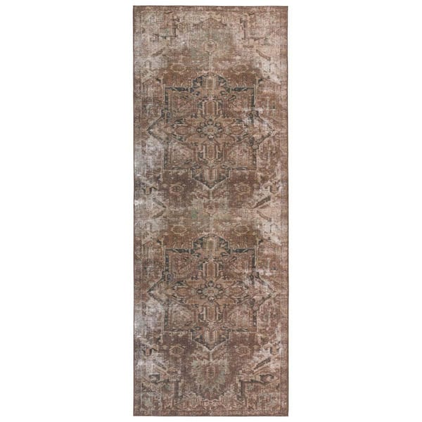 Machine Washable Minita Brown/Tan 2 ft. x 3 ft. Medallion Area Rug