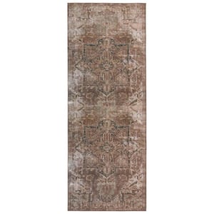 Machine Washable Minita Brown/Tan 4 ft. x 8 ft. Medallion Area Rug