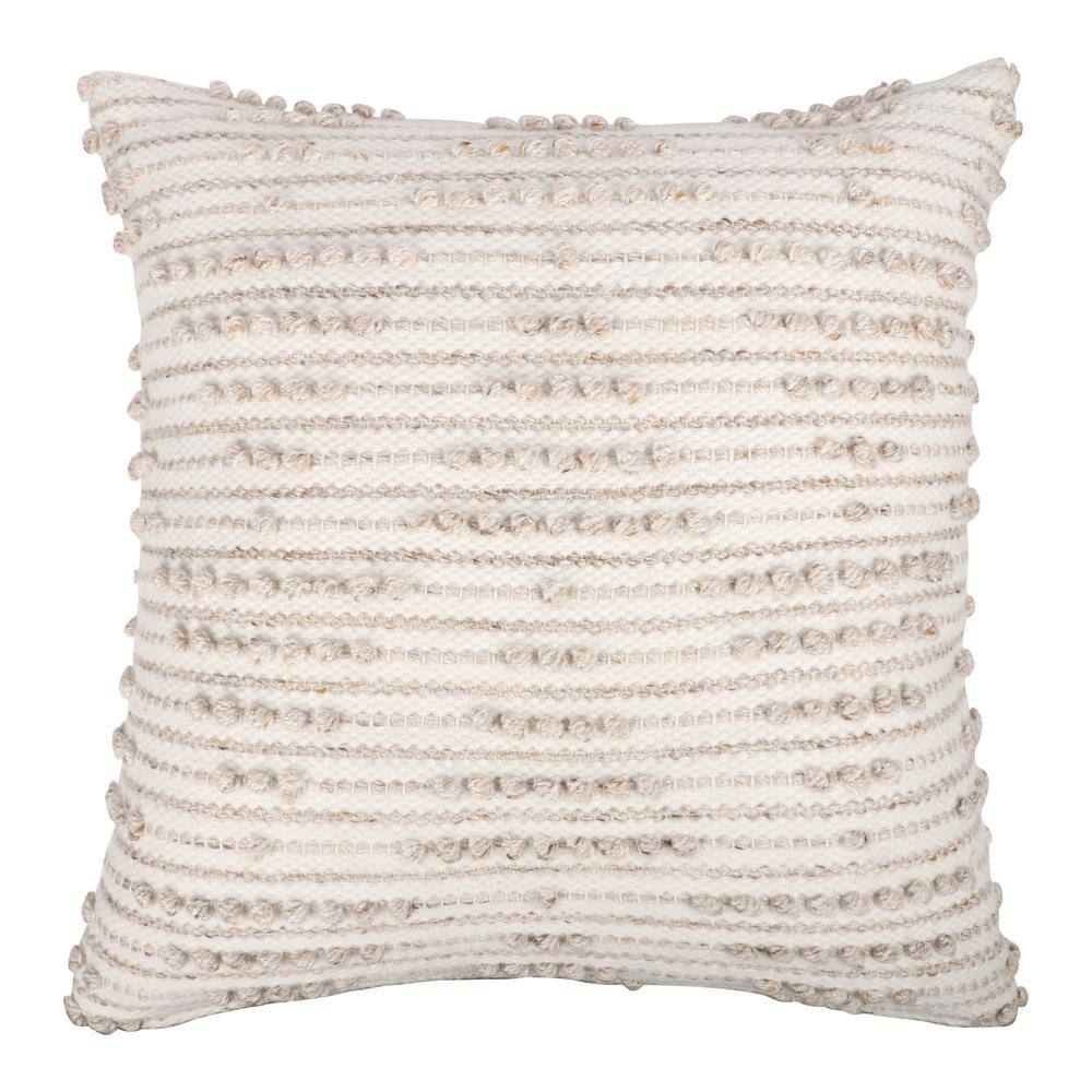 Eliza Natural/White Geometric Hand-Woven Indoor/Outdoor Polyfilled 20 in. x
