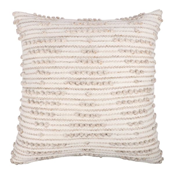 Unbranded Eliza Natural/White Geometric Hand-Woven Indoor/Outdoor Polyfilled 20 in. x 20 in. Throw Pillow