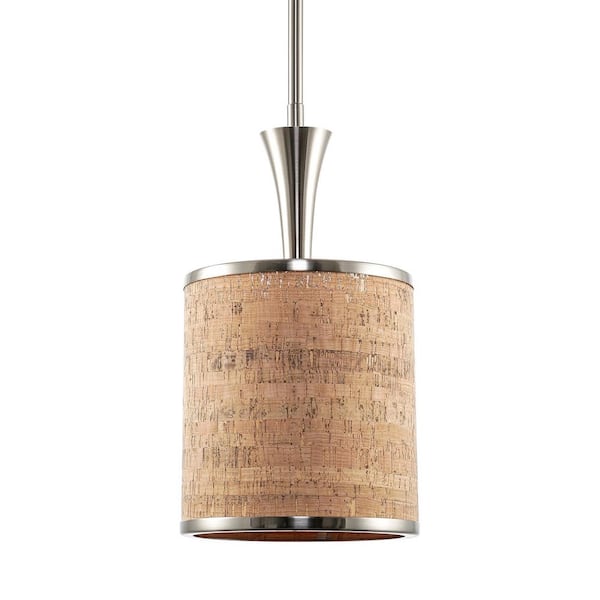 Kira Home Chandler 60-Watt 1-Light Brushed Nickel Modern Pendant Light with Natural Shade, No Bulb Included