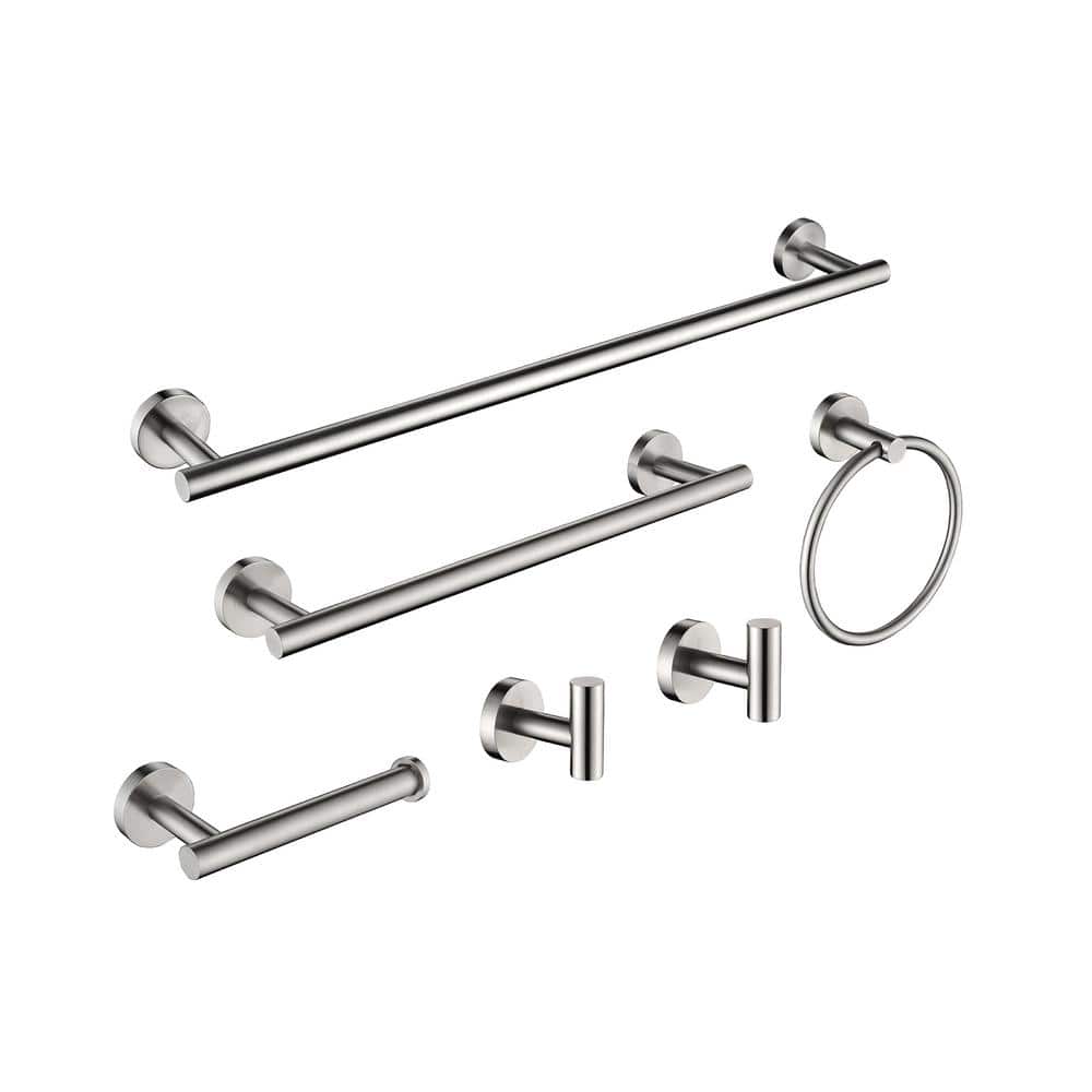 6-Piece Bath Hardware Set with Toilet Paper Holder, Hook in Brushed Nickel