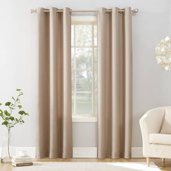 Sun Zero Valerie Heathered Texture Oatmeal Polyester 40 in. W x 63 in. L Grommet Light Filtering Curtain (Single Panel)
