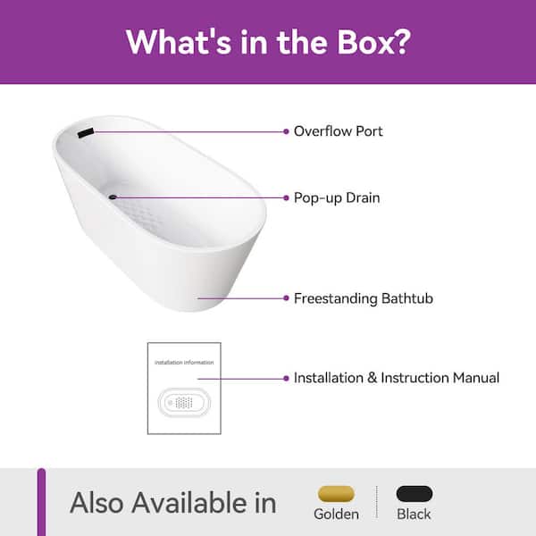 59 in. x 27.6 in. Soaking Bathtub with Side Drain in White/Matte Black