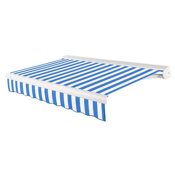 AWNTECH 16 ft. Key West Left Motorized Retractable Awning with Cassette (96 in. Projection) Bright Blue/White