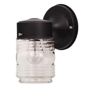 6 in. W x 6 in. H 1-Light Black Indoor/Outdoor Jelly Jar Wall Lantern Sconce with Clear Glass