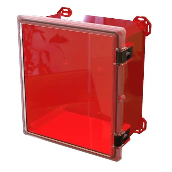 Serpac 17.8 in. L x 16.3 in. W x 9.3 in. H Polycarbonate Clear Hinged Latch Top Cabinet Enclosure with Red Bottom