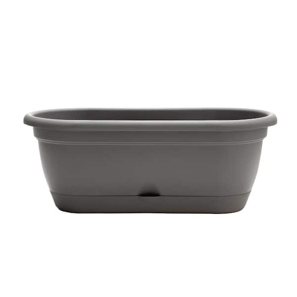 Lucca 19 in. Charcoal Plastic Self-Watering Window Box with Saucer