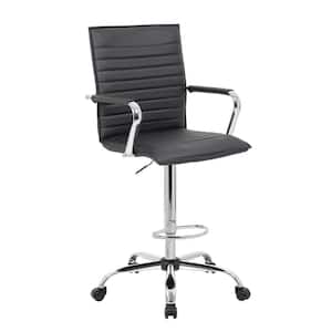 Black Designer Style Counter height Arm Chair Caresoft Vinyl Chrome Arms Footring and Base Neumatic Lift