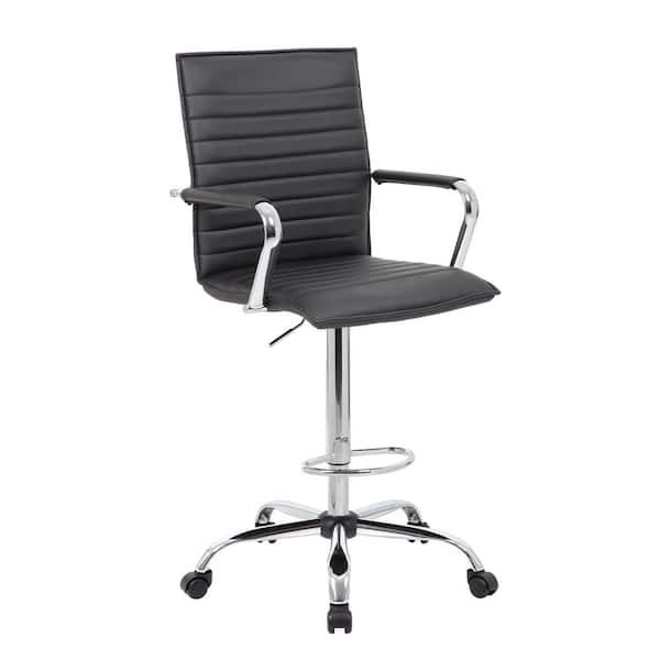 BOSS Office Products Black Designer Style Counter height Arm Chair Caresoft Vinyl Chrome Arms Footring and Base Neumatic Lift