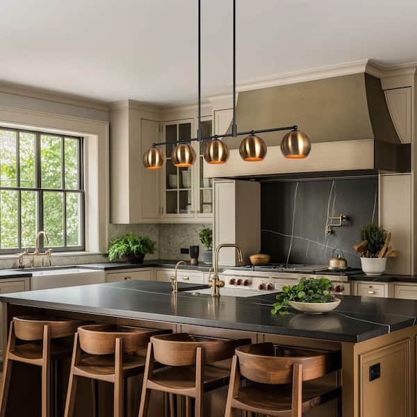 Zevni 38.5 in. 5-Light Vintage Black Pendant Light for Kitchen