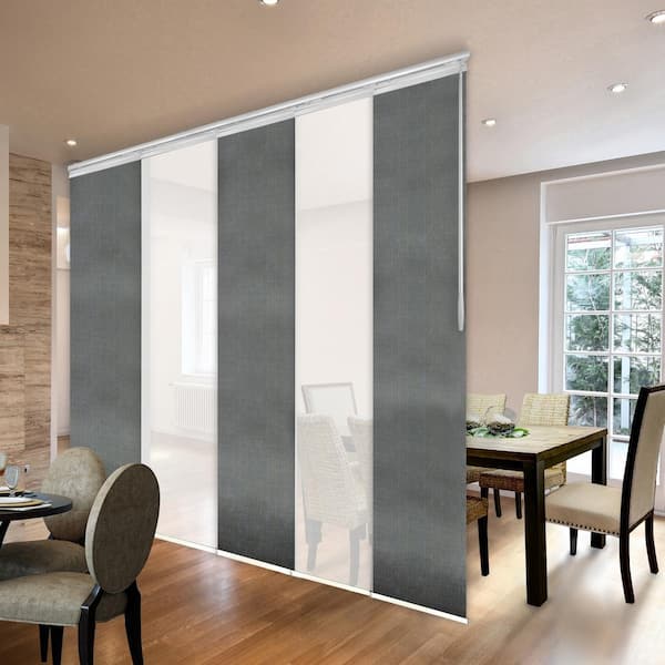 EMOH Silken Slate 58 in. - 110 in. W x 94 in. L Adjustable 5- Panel White Single Rail Panel Track with 23.5 in. Slates