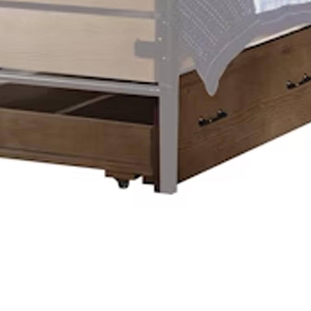 Antique Oak Twin Trundle Bed with Drawer and Wood Frame