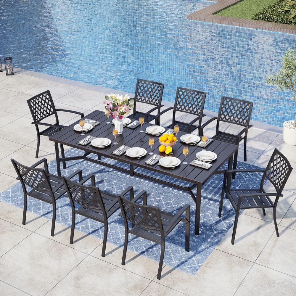 Elegant 9-Piece Metal Rectangle Outdoor Dining Set with Stackable Dining Chairs