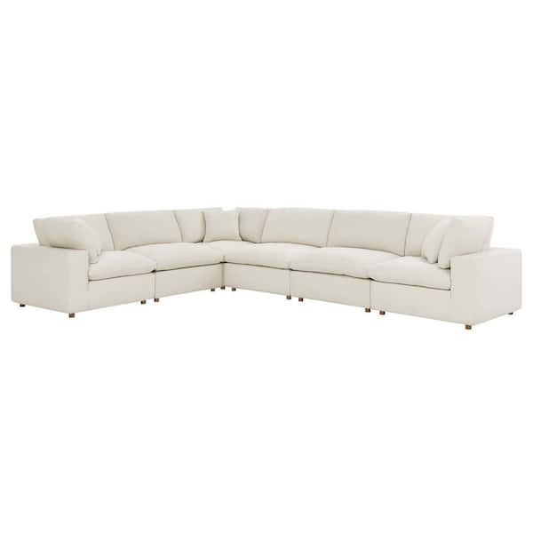 MODWAY Commix Down Filled Overstuffed 6-pieces Bozhe Fabric Sectional Sofa Set in Light Beige