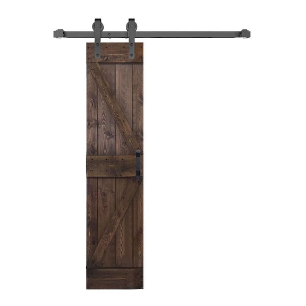 ISLIFE K Style 24 in. x 84 in. Kona Coffee Finished Soild Wood Sliding Barn Door with Hardware Kit - Assembly Needed