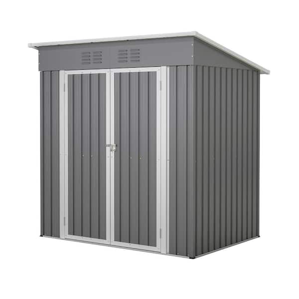 6 ft. W x 4 ft. D Gray Outdoor Metal Storage Shed With Lockable Door and Floor Frame for Garden Tools (24 sq. ft. )