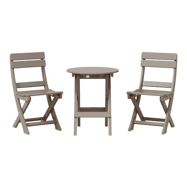 WESTIN OUTDOOR Laguna 3-Piece All Weather HDPE Plastic Outdoor Patio Rust Free Folding Bistro Dining Set, Weathered Wood