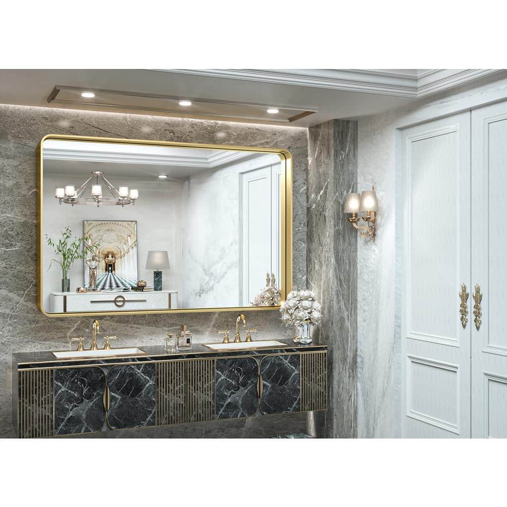 55" x 36" Gold Metal Framed Rectangular Bathroom Vanity Mirror