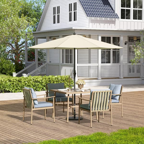 Sunset Retreat Aluminum Outdoor Patio Dining Chairs with Blue Cushions (4-Pack)