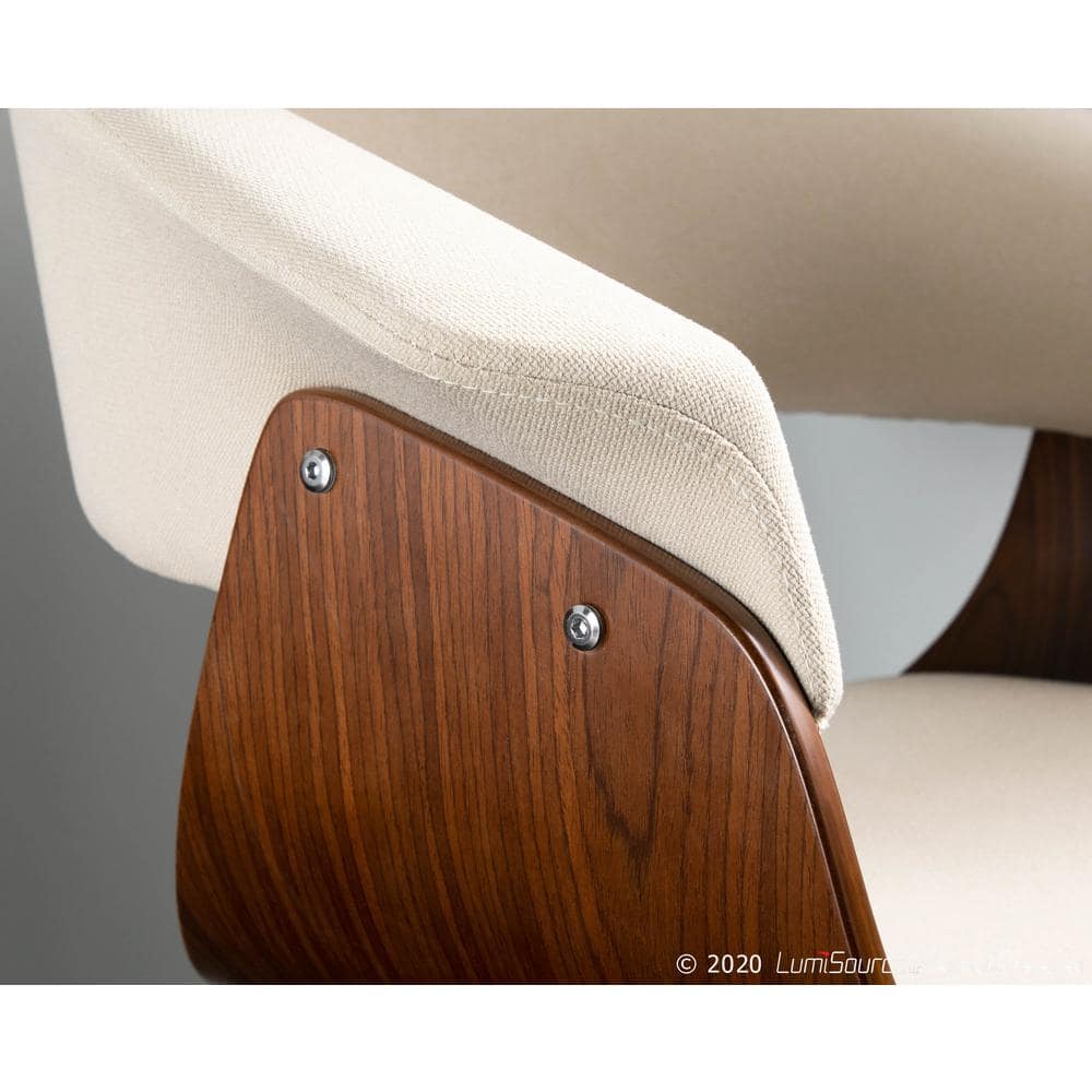 Walnut and Cream Upholstered Curved Arm Chair
