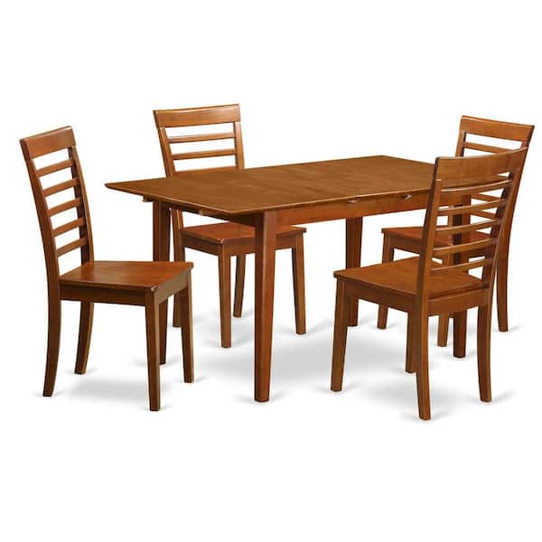 East West Furniture 5-Piece Saddle Brown Finish Solid Wood Top - Dining Room Set - Seats 4