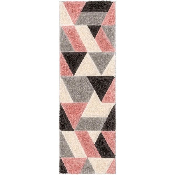 San Francisco Holland Modern Geometric Shag Hand-Carved, Blush 2 ft. 7 in. x 9 ft. 10 in. Runner, Area Rug