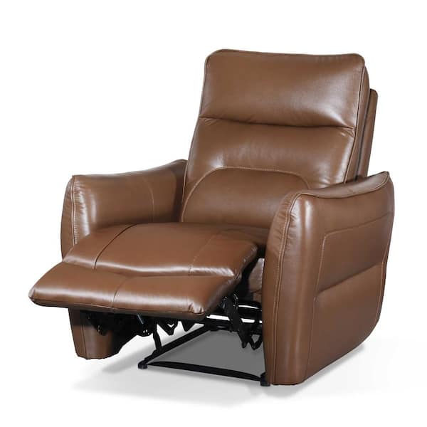 Amanda 38.5 in. Leather Power Recliner in Caramel Brown with Welt Trim Arms