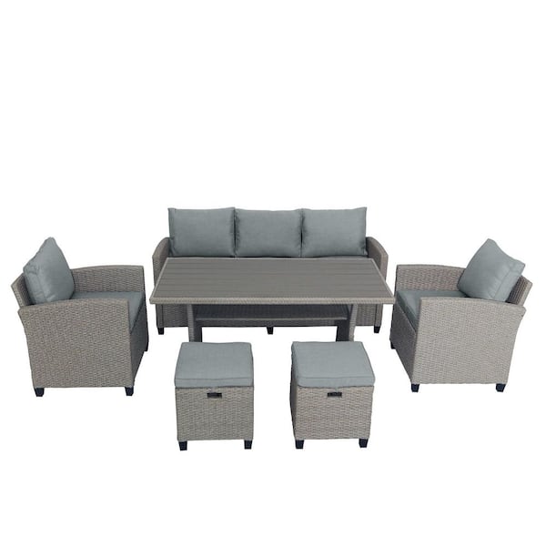 TIRAMISUBEST Gray 6-Piece Wicker Patio Conversation Set with Gray Cushions