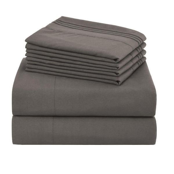S6PCS 6-Pieces Grey Embroidery Polyester Full Size Soft Bed Sheets Set