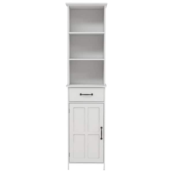 15.74 in. W x 11.8 in. D x 64.96 in. H White MDF Freestanding Linen Cabinet with 1 Door and 1 Drawer