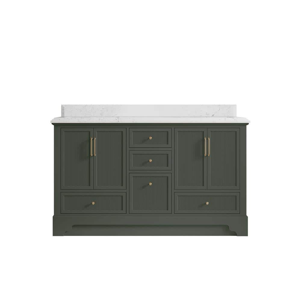 Willow Collections Alys 60 in. W x 22 in. D x 36 in. H double Sink Bath Vanity in Pewter Green with 1.5 in. empira qt top -  ALS_PGDEPT60D