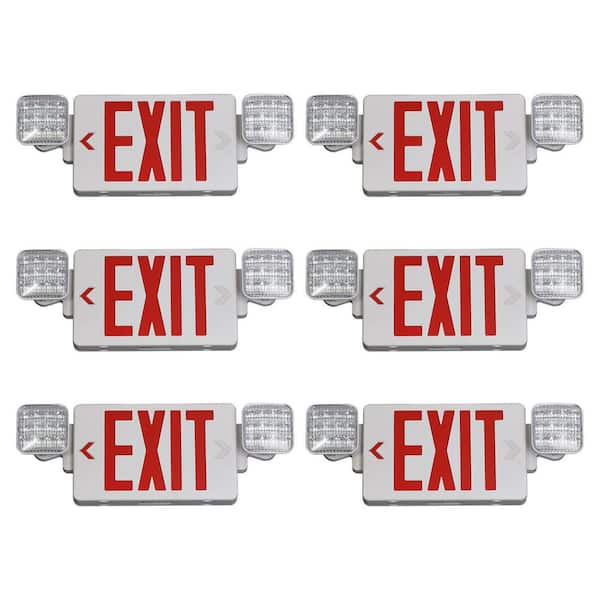 BIBIVIS 6 Packs AC 120/277V Red Exit Sign with Emergency Lights, LED Commercial Emergency Exit Light with Battery Backup