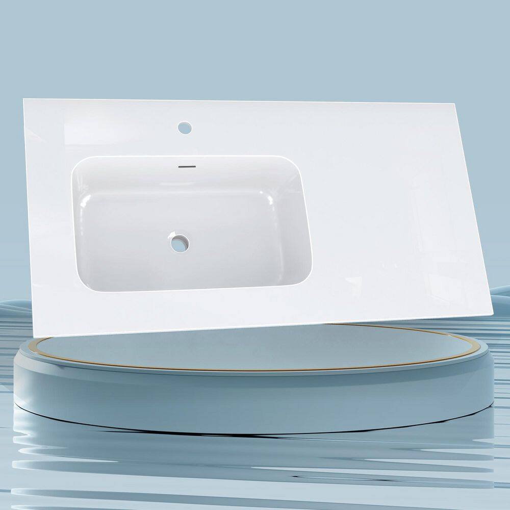 42 in. W x 22 in. D Solid Surface White Rectangular Single Sink Bath Vanity Top with Backsplash Countertop in Pure White price history on PriceWatchPro