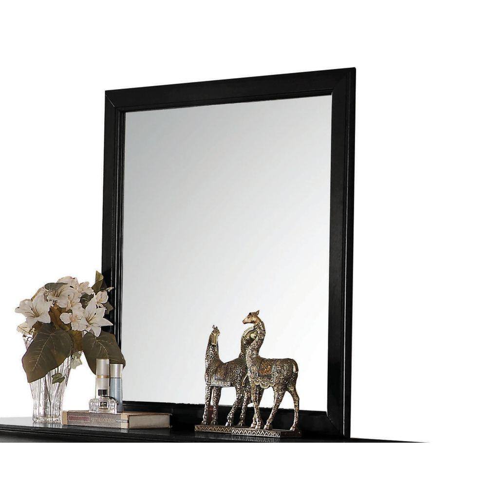 Benjara 36 in. W x 38 in. H Wooden Frame Black and Silver Wall Mirror