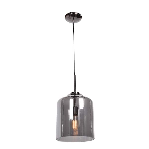 Access Lighting Simplicite Short 1-Light Black Chrome Pendant with Smoke Mirror Glass Diffuser
