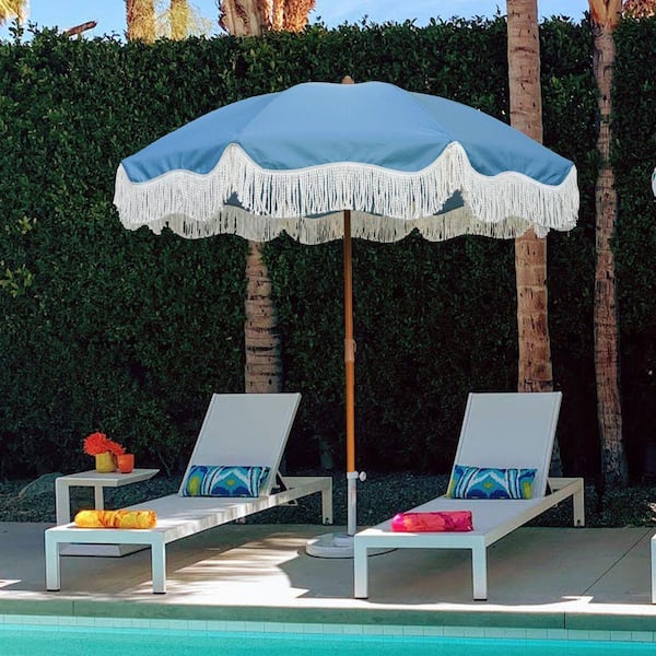 blue fringe patio umbrella 6.5 ft. UPF50+ with Tassels Boho Fringe Umbrella (Blue) 0DKJSVGBD