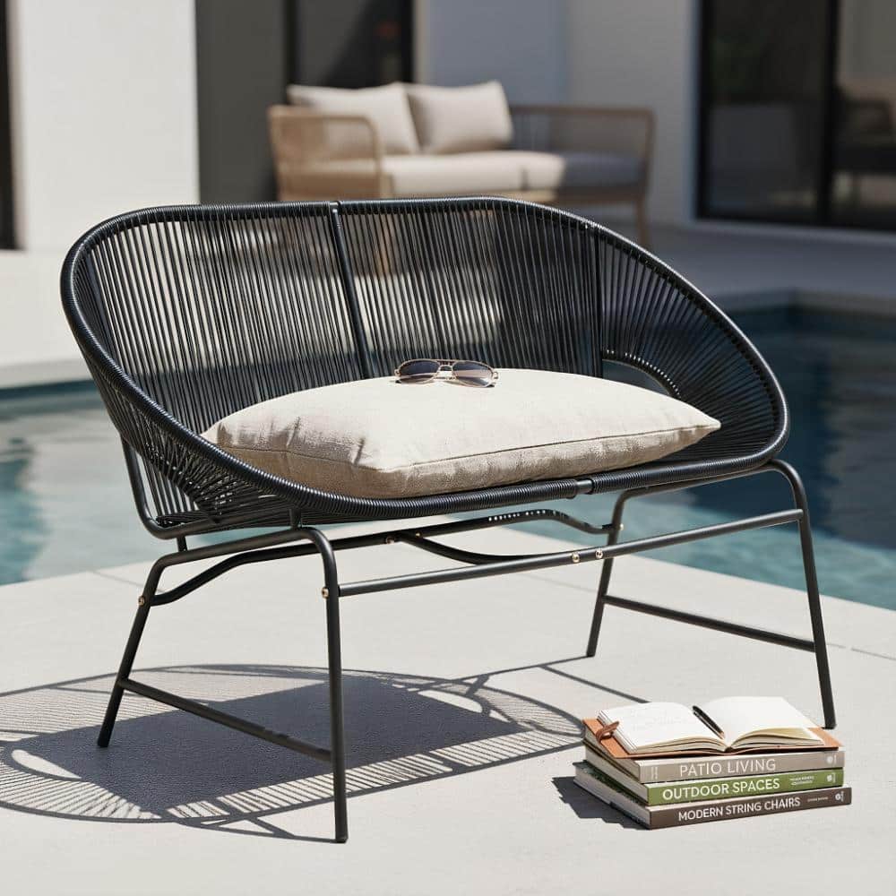Black Metal Wicker Outdoor Loveseat in Black for Patio, Garden, Backyard price history on PriceWatchPro
