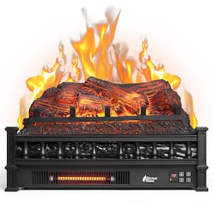 1500W Eternal Flame Electric Fireplace Logs, 23 in. Insert Log Space Quartz Heater, Realistic Pinewood Ember Bed, Black