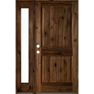50 in. x 80 in. Rustic Knotty Alder Right-Hand/Inswing Clear Glass Provincial Stain Wood Prehung Front Door w/Sidelite