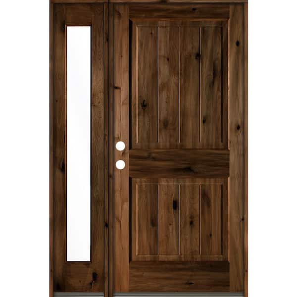 Krosswood Doors 56 in. x 80 in. Rustic Knotty Alder Right-Hand/Inswing Clear Glass Provincial Stain Wood Prehung Front Door w/Sidelite