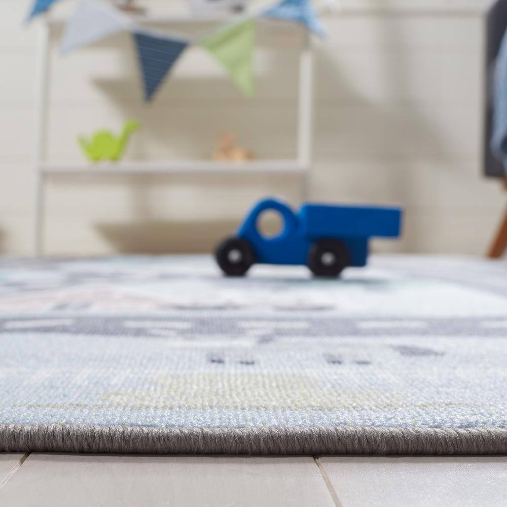 Blue and Dark Grey Square Kids Playhouse Area Rug