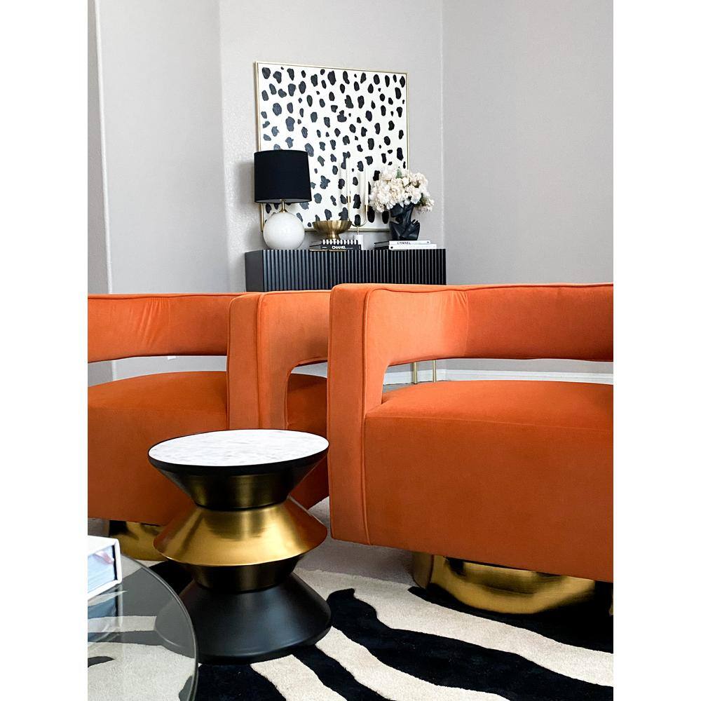 Azizi Transitional Black and Gold Round Stone Top Side Table