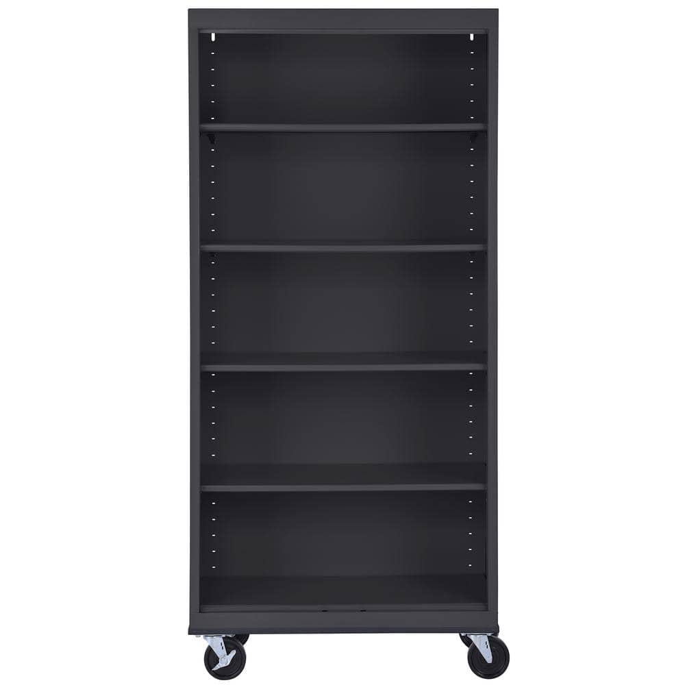 Black Steel Mobile Bookcase with Adjustable Shelves