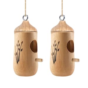 Humming Bird Houses for Outside Wooden Hanging Bird Nest Feeder Hand Patio Garden Craft Ornament Decoration (2-Packs)