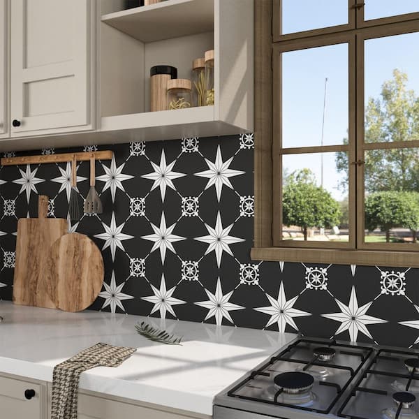 7.87" x 7.87" x 0.03" Vinyl Peel and Stick Backsplash Tile, Wall Tile for Kitchen and Bathroom, Black (10-Pack)
